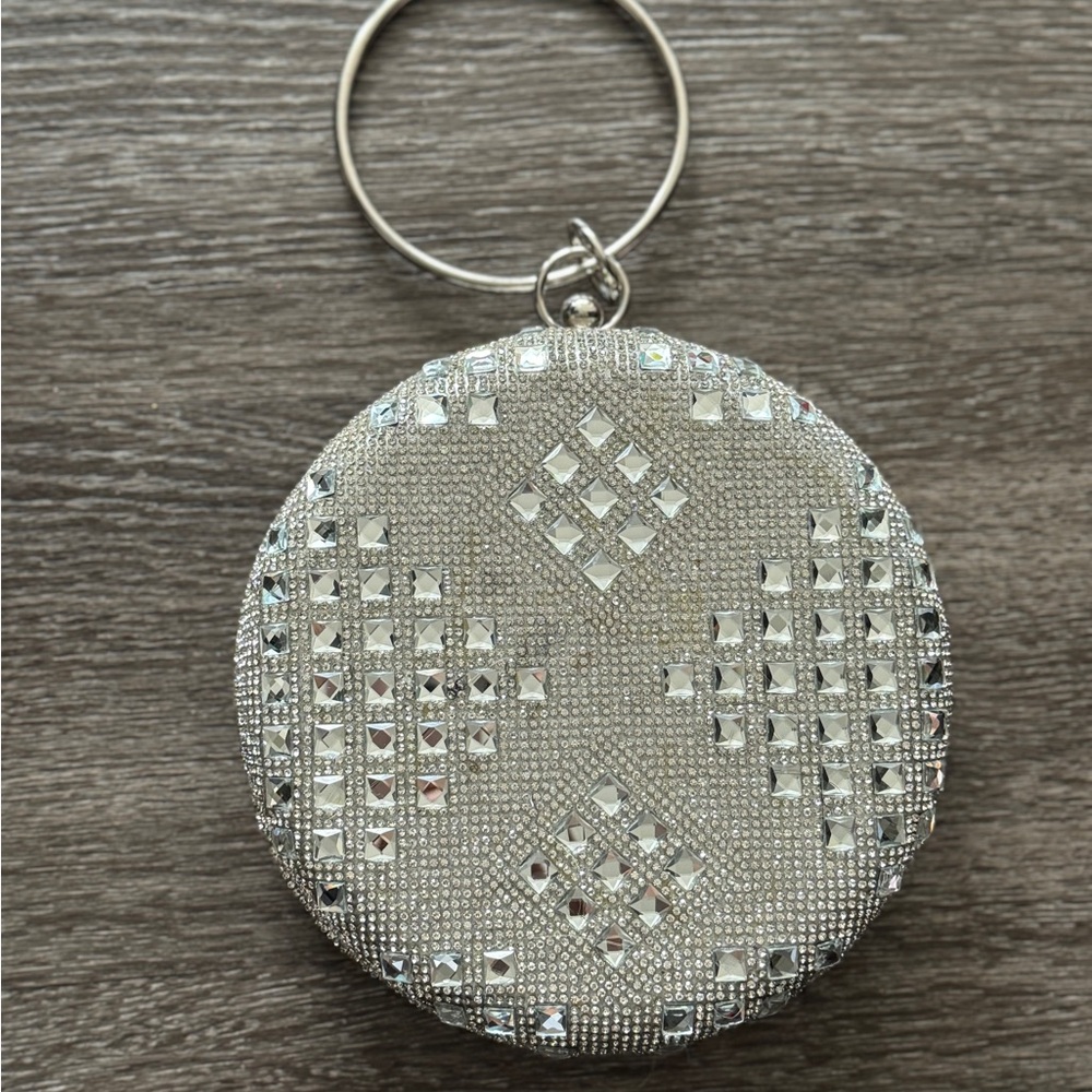 AKIRA Silver Rhinestone Wristlet Clutch